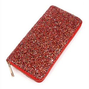  RED GLITTERS ZIPPER WALLET